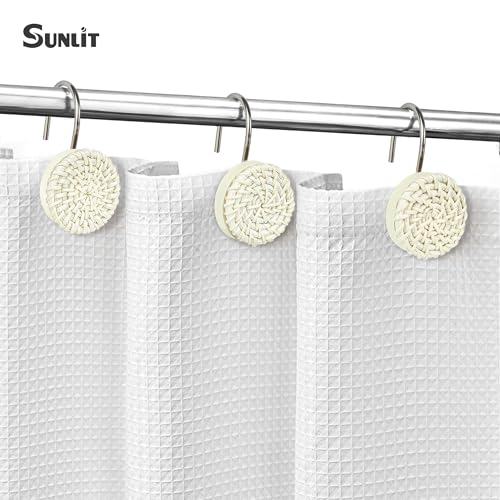 Boho Woven Rattan Shower Curtain Hooks - Set of 12