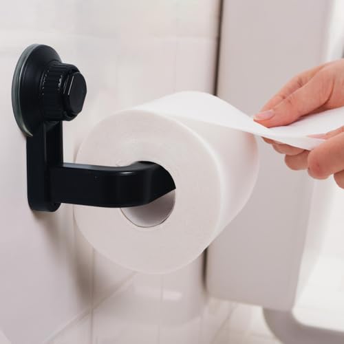 Operitacx Suction Cup Toilet Paper Holder Matte Black No-Drill Wall Mount (6.49 x 3.93 inches)