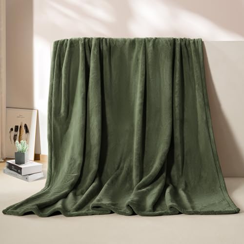 BEAUTEX Fleece Throw Blanket - Olive Green Soft Plush Bed & Couch Cover