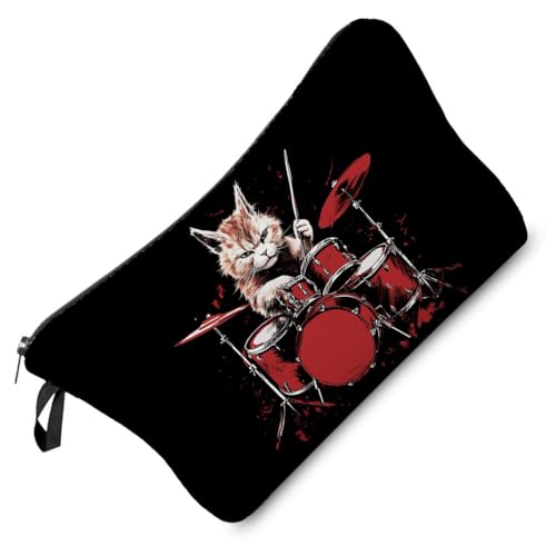 Cat Drummer Cute Makeup Bag Padded Cosmetic Organizer Zipper Pouch