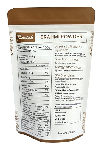 Raslok Pure Brahmi Powder for Hair Growth & Scalp Care - 3.52 oz