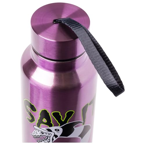 Silver Buffalo Beetlejuice “Say it Three Times” Featuring Sandworm Stainless Steel Water Bottle with Strap, 27 Ounces