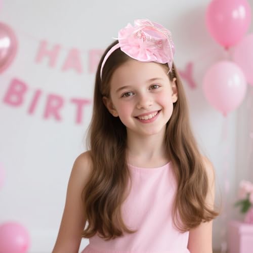 Wecoe Pink Birthday Cake Headband with Mini Hat Hair Accessory