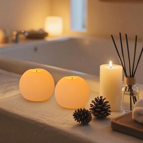 Ivory Flameless Candles with Remote & Timer - 4-Inch LED Battery Operated Round Candle 2 Pack for Christmas & Home Decor