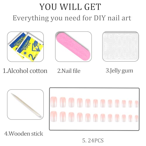 WAFOLOZE Medium Square Press on Nails Pink Ombre Fake Nails Kit