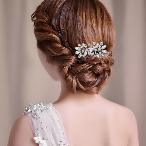 2-Piece Silver Bridal Rhinestone Hair Clips & Wedding Hairpins
