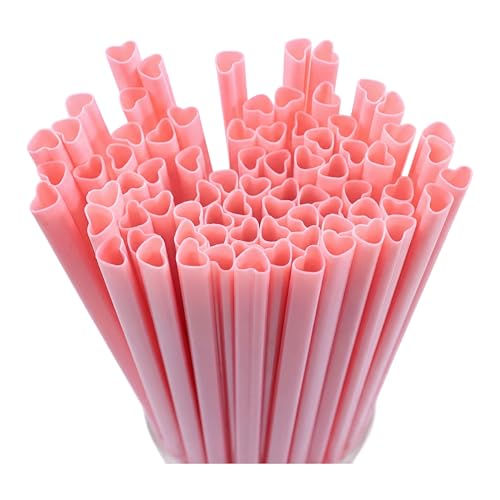 100 Pcs Reusable Heart Shaped Pink Straws for Parties