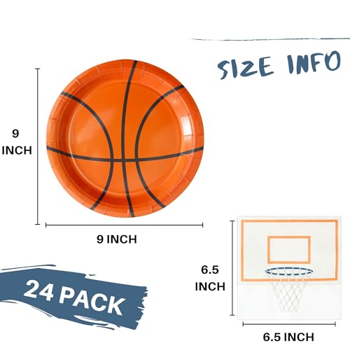 Winoo Design 48PCS Basketball Party Supplies Set - 24 Paper Plates & Napkins