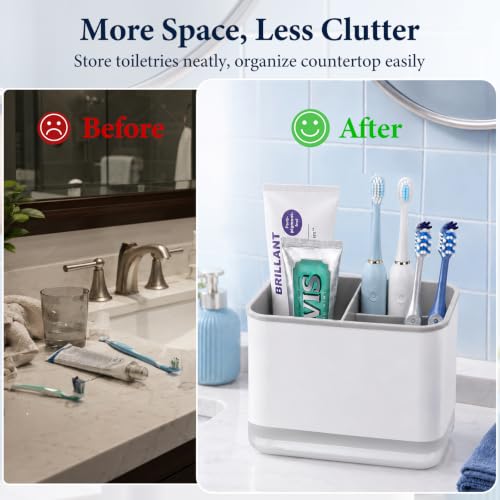 Compact 3-Slot Toothbrush Holder with Drainage for Bathroom