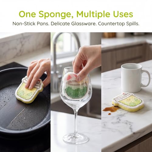 QNZLIGHT 8-Pack Non-Scratch Kitchen Sponges with Hanging Rope - Safe for Non-Stick Pans & Glassware