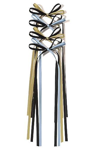 LFOUVRE Hair Bow Clips with Long Tassel Ribbon Blue (4 Pack)