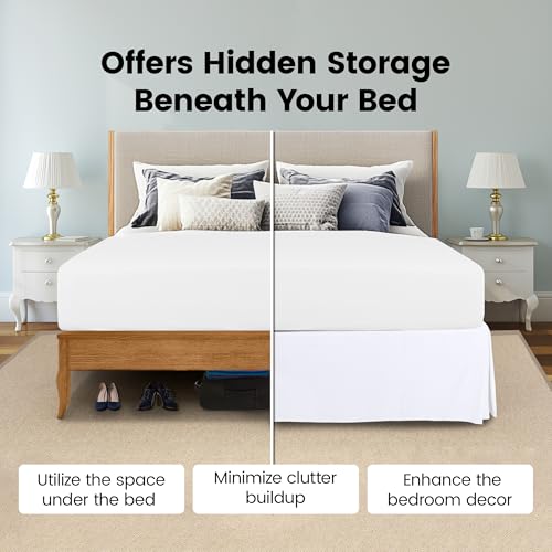 Queen Bed Skirt - 16 Inch Drop, Pleated White, Utopia Bedding