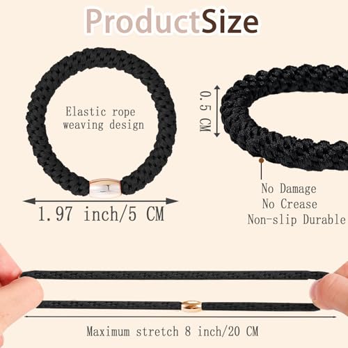 Elastic Hair Ties 20 Pcs - Soft Braided Ponytail Holders for Thick Hair Black