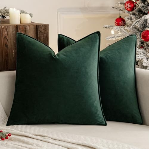 MIULEE Army Green Velvet Throw Pillow Covers 20x20 Inches - Pack of 2