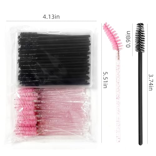 100 Pcs Disposable Mascara Wands & Eyelash Spoolies with Storage Case