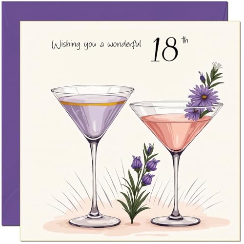 Purple Fox 18th Birthday Greeting Card for Women, Cocktail Design