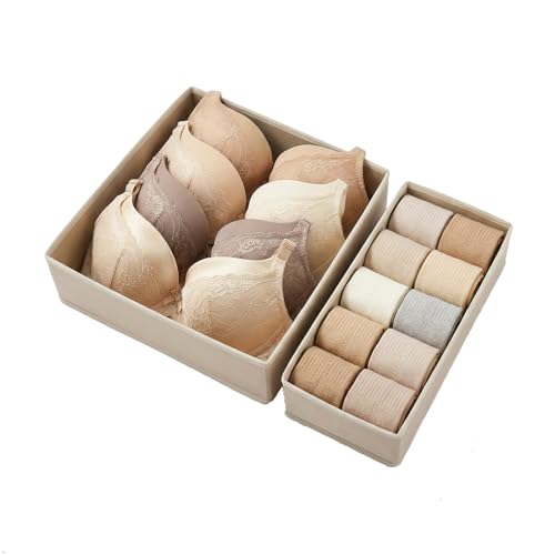 Khaki Underwear Drawer Organizer 2-Pack Foldable Closet Storage Bins