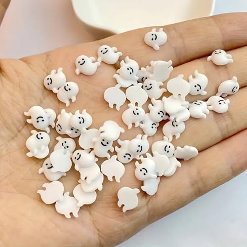 50PCS Halloween Nail Charms Cute 3D Ghost and Bat Resin Rhinestones