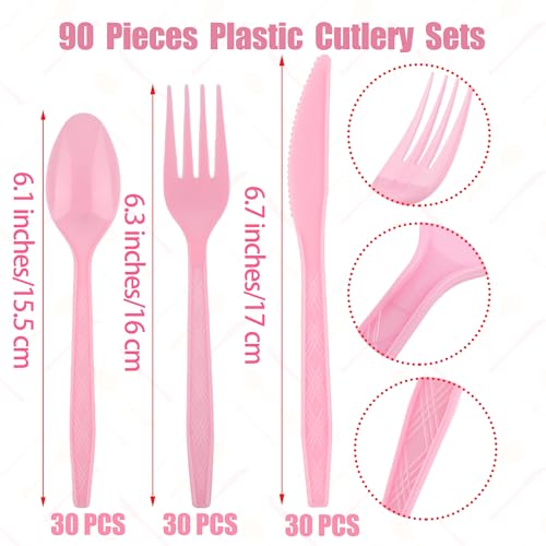 Kochorie 90-Piece Pink Disposable Plastic Cutlery Set - Heavy Duty Flatware