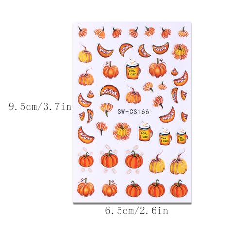 LYLYNB Fall Nail Stickers 6 Sheets Thanksgiving Pumpkin Maple Leaves Decals