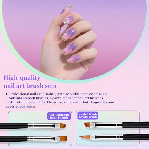 9-Piece Nail Art Brush Set with 5 Thin Liners and Gel Brushes