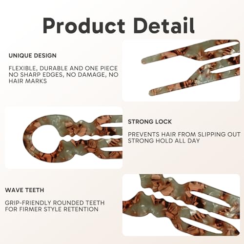 Hubaltuye 6Pcs Curved Hair Pins for Women - Anti-Slip Retro Hair Clips Set