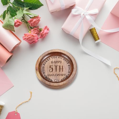 5th Anniversary Wooden Ring Dish - Engraved Wood Gift for Couple