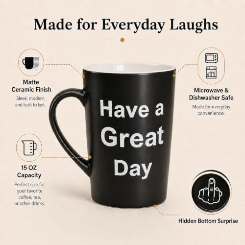 Funny Black Mug with Middle Finger Surprise - 15 oz - Variation of THIS listing