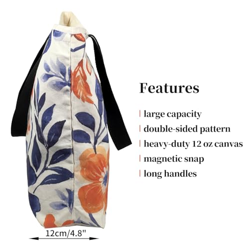Watercolor Garden Large Canvas Tote Bag - Reusable for Shopping, Travel, Beach