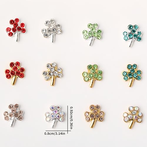 St. Patrick's Day Shamrock Nail Charms 3D Metal Crystal Clover Gems 12Pcs
