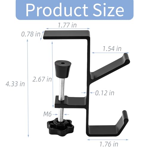 Zolunu Black Desk Clamp Backpack & Headphone Holder - Space-Saving Hooks