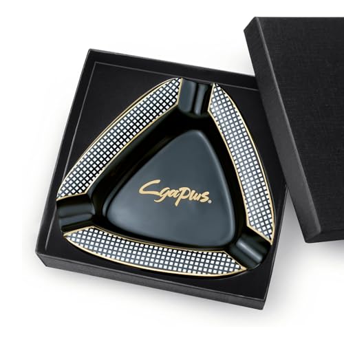 Black Cigar Ceramic Triangle Ashtray - Deep Basin Holds 3 Cigars, Durable