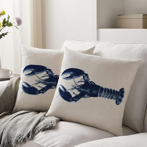 Navy Blue Lobster Throw Pillow Cover 12x20 Inch - Nautical Home Decor