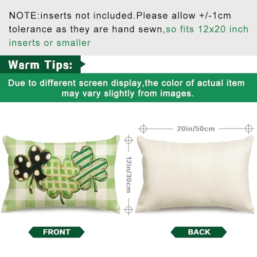 St. Patrick's Day Clover Buffalo Plaid Pillow Cover - 12x20 Waterproof