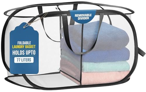 Handy Laundry Foldable Basket with 2 Compartments - White & Black