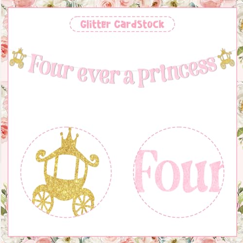 Four Ever A Princess 4th Birthday Banner Pink Gold Party Decorations