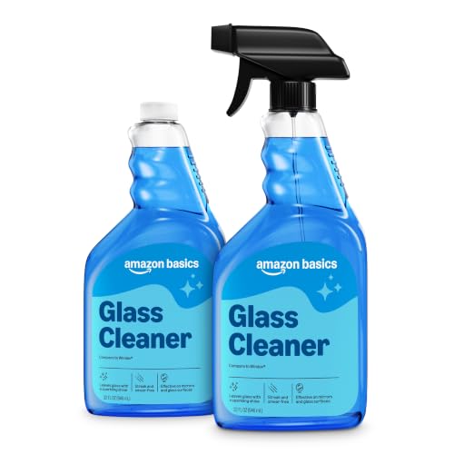 Amazon Basics Glass Cleaner Pack of 2 with 1 Sprayer - Streak-Free Shine, 32 Fl Oz