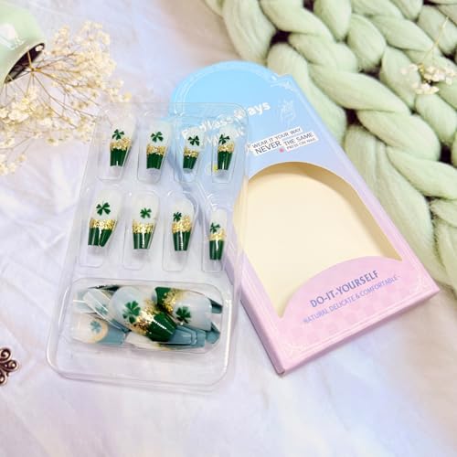 St. Patrick's Day Press On Nails Medium Coffin Shamrock False Nails