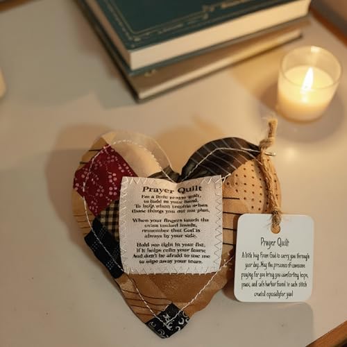 Mini Prayer Quilt Set - 2 Heart-Shaped Quilts with Cross, 4x4 inches