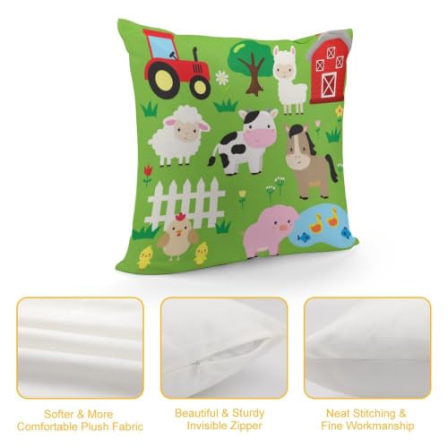 Farm Green Cartoon Animal Throw Pillow Cover 18x18 for Kids