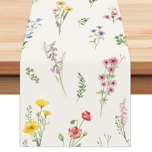 Floral Table Runner 13x72 Inch - Purple & Pink Wildflowers