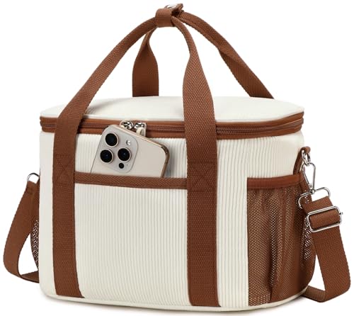 BTOOP Insulated Corduroy Lunch Bag - 9L Leakproof Lunch Tote, Cream