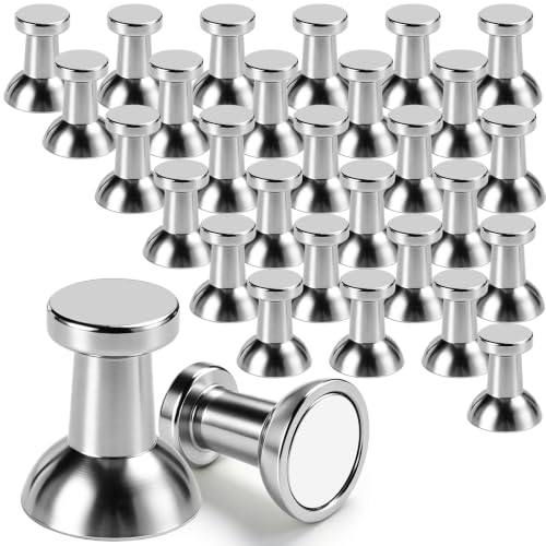 MIKEDE Strong Refrigerator Magnets, Silver Push Pin Magnets (30 Pack)