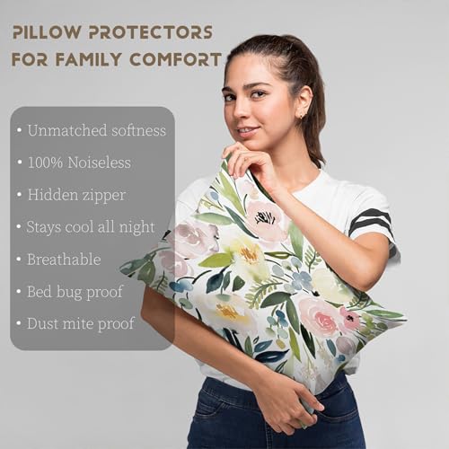 Watercolor Floral Pillowcase 12x20 Inches - Green & Pink