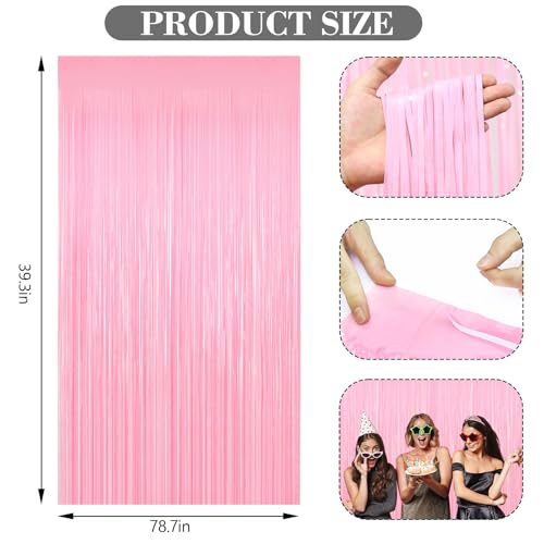 YUEXIZEXI Pastel Pink Tinsel Backdrop 2 Pack Foil Fringe Curtains for Party Decor, 39.4" W x 78.7" L