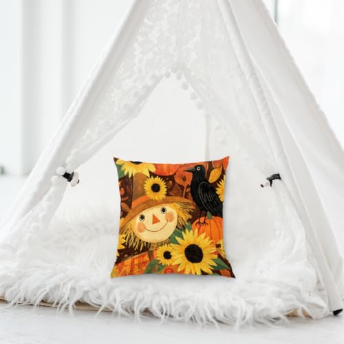 Pumpkin Scarecrow Throw Pillow Cover 18x18 for Fall Decor