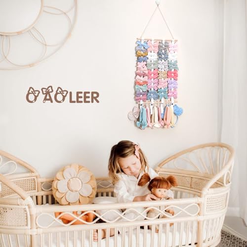 OAOLEER Hair Bow Holder Organizer for Girls - White with 8 Hooks