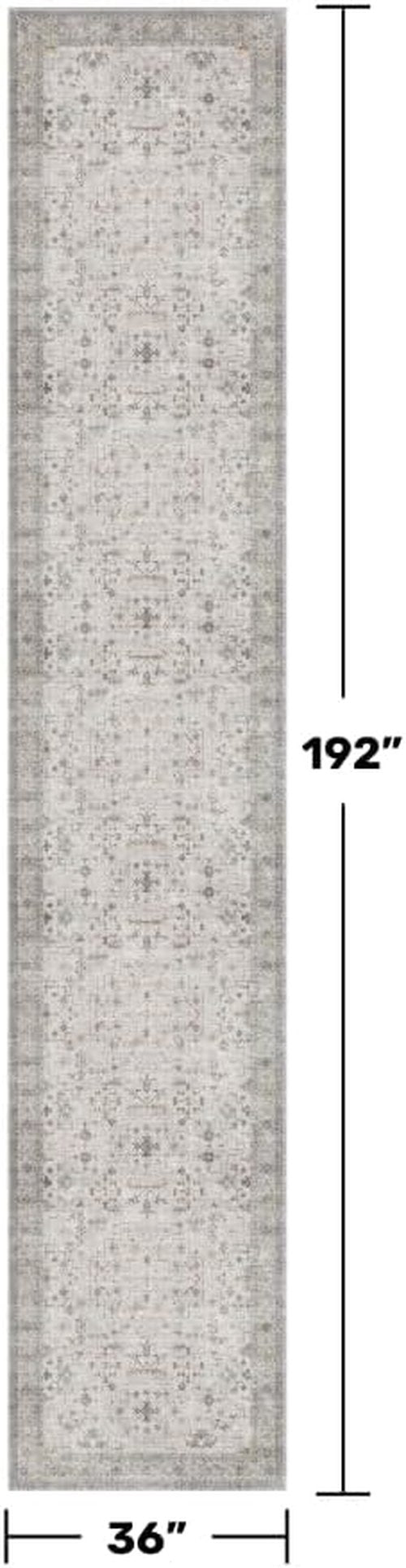 Hazo Haus Boho Hallway Runner - Light Gray & Taupe, Washable Non-Slip 3x16 ft Rug for Kitchen & Floral Decor