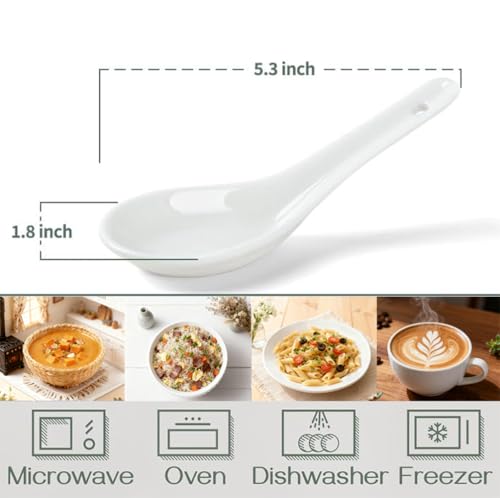Qoryven 6-Piece Ceramic Asian Soup Spoon Set, 5.3-inch Ramen Spoons