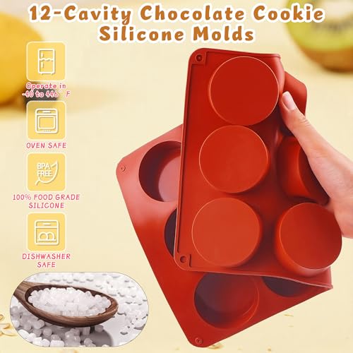 Wilewir 3-Piece Silicone Chocolate Cookie Molds Set - Non-Stick Round Baking Molds for Mini Cakes, Candies & Jellies